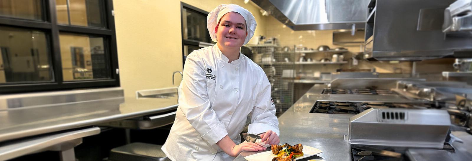 Hannah Puckett in the kitchen at Pima's Desert Vista Campus.