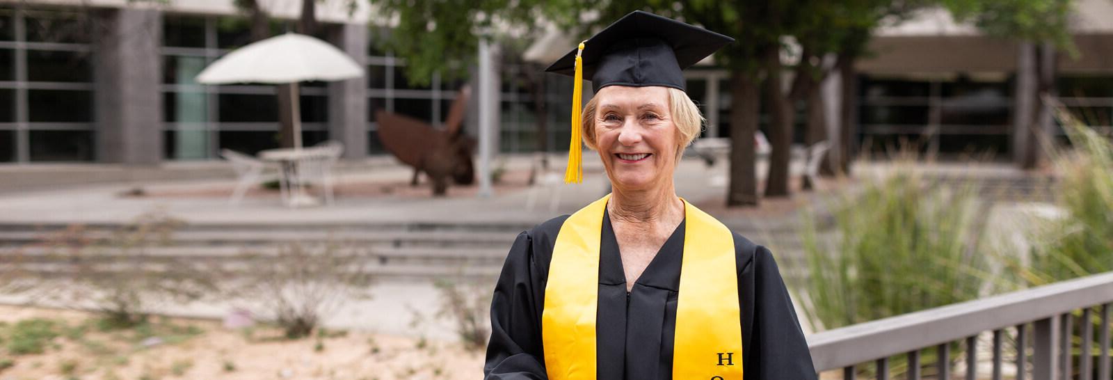 Patricia Owen poses in her cap and gown.